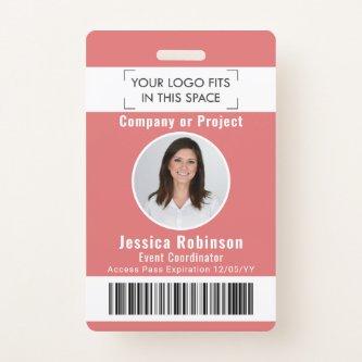 Employee Photo ID Barcode Logo Pink Access Pass Badge