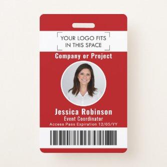 Employee Photo ID Barcode Logo Red Access Pass Badge
