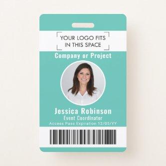 Employee Photo ID Barcode Logo Teal Access Pass Badge