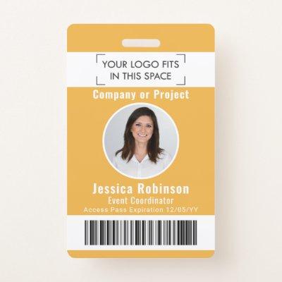 Employee Photo ID Barcode Logo Yellow Access Pass Badge