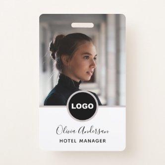 Employee Photo ID Company Logo QR Code Black White Badge
