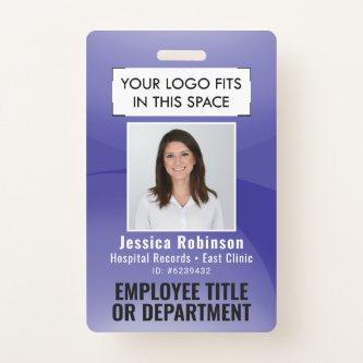 Employee Photo ID QR Barcode Your Logo Purple Arc Badge
