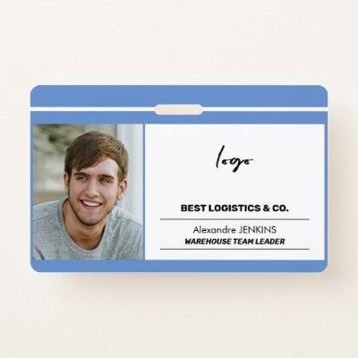 Employee photo logo text and bare code template badge
