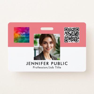 Employee Photo Name Here QR Code Business Logo Badge