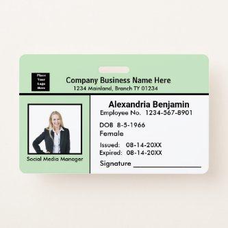 Employee Photo Name Logo Bar Code ID Card Custom Badge