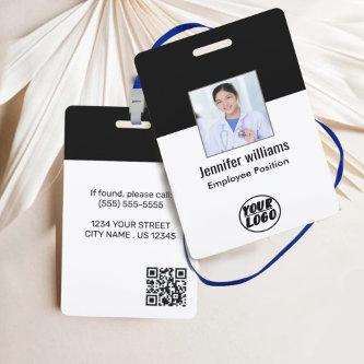 Employee Photo | QR Code‏ Business Logo Black ID  Badge
