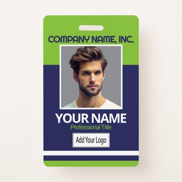 Employee / School Photo Badge - Lime & Navy Blue