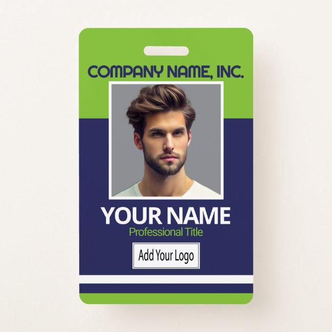 Employee / School Photo Badge - Lime & Navy Blue