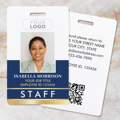 Employee Staff ID Name Logo Navy Gold Gradient Badge