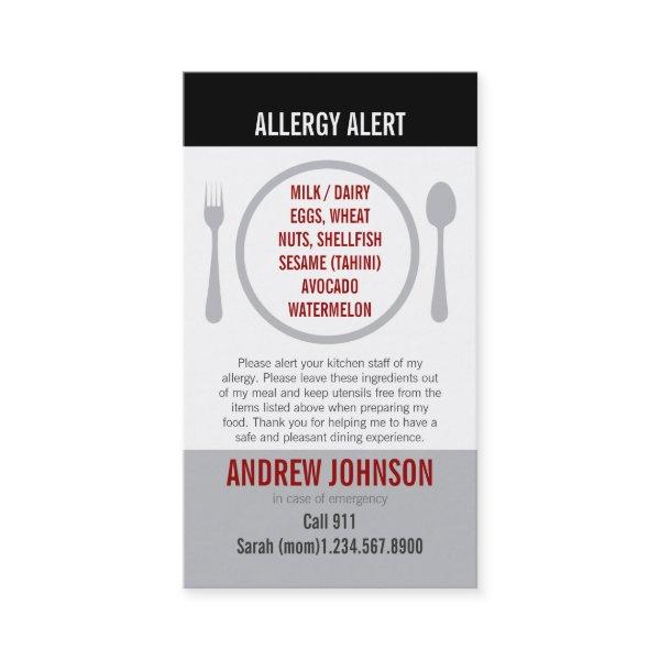 English/Spanish Bilingual Allergy Alert Card