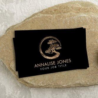 Enso Zen Circle and Bonsai Tree  gold on black