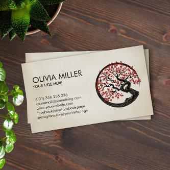 Enso Zen Circle Sakura Tree - Red Cherry Blossom