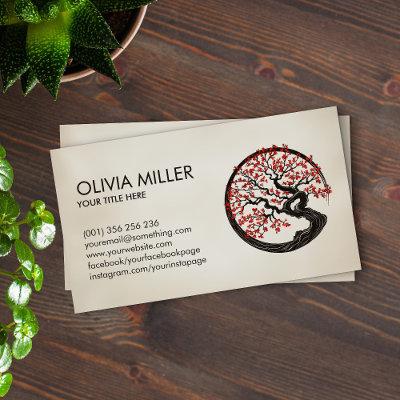 Enso Zen Circle Sakura Tree - Red Cherry Blossom