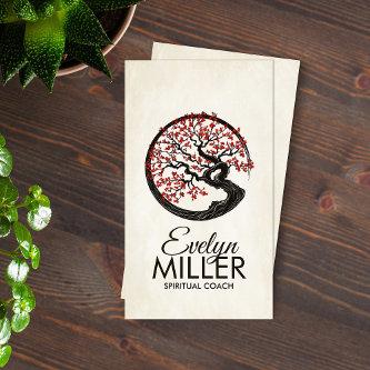 Enso Zen Circle Sakura Tree - Red Cherry Blossom