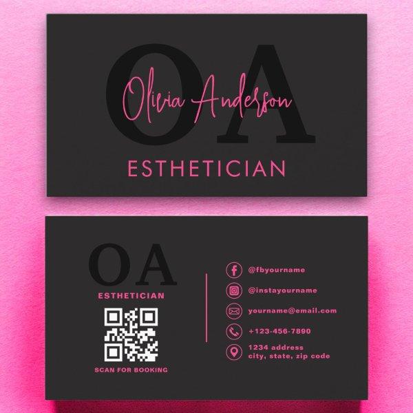 Esthetician QR Code Hot Pink Black Social Media
