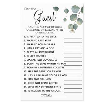 Eucalyptus Find the Guest Bridal shower game card Flyer