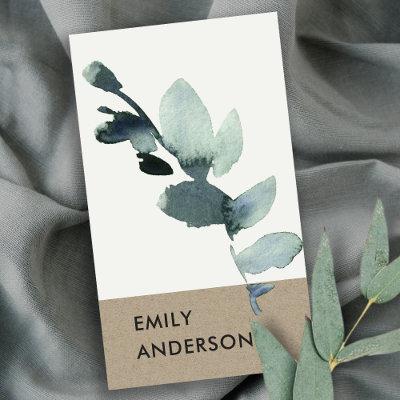 EUCALYPTUS GREEN KRAFT FOLIAGE BRANCH WATERCOLOR