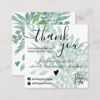 Eucalyptus leaf watercolor green order thank you square