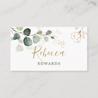 Eucalyptus Leaves Gold Floral Place card
