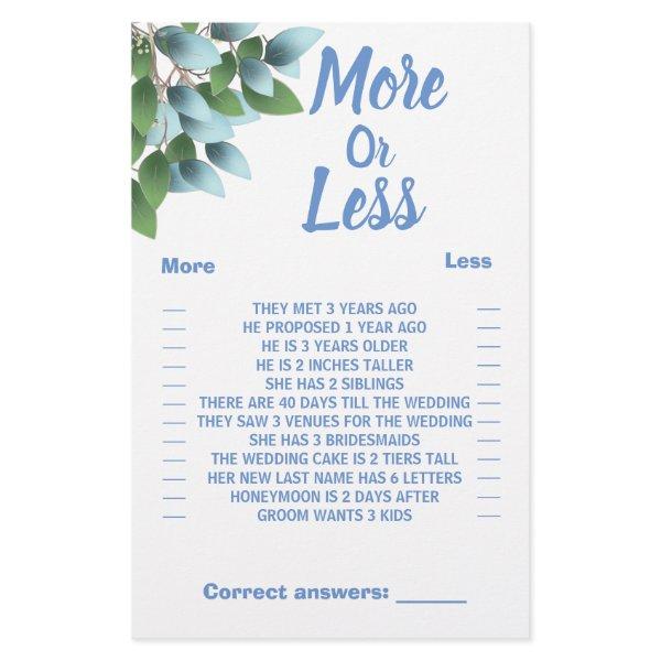 Eucalyptus More or Less Couples Shower Game Card  Flyer