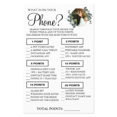 Eucalyptus What is on your phone Shower game card Flyer