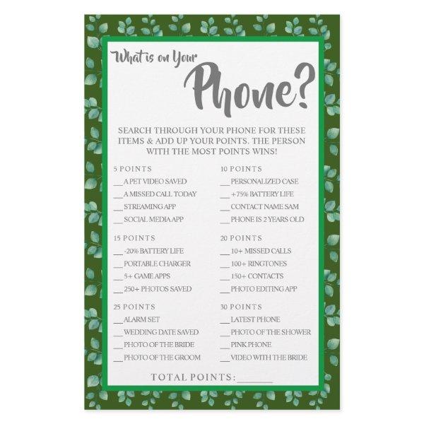 Eucalyptus What is on your Phone Shower Game Card Flyer