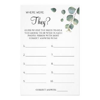 Eucalyptus Where were They Bridal shower game card Flyer