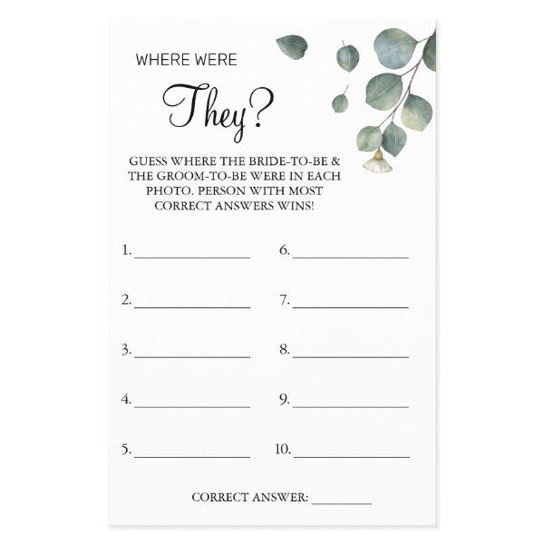 Eucalyptus Where were They Bridal shower game card Flyer
