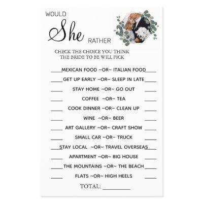 Eucalyptus Would She Rather shower game card Flyer