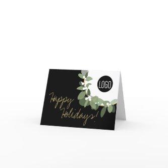 Eucalyptus Wreath Your Logo Company Black gold Holiday Card