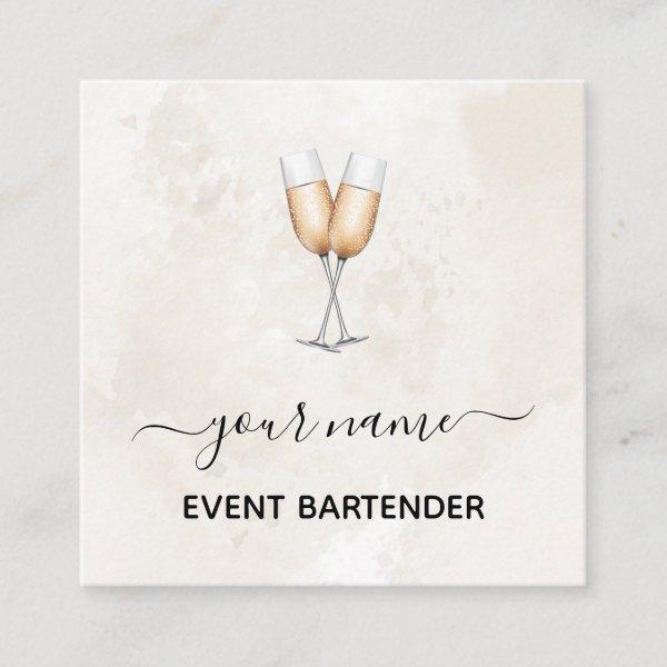 Event Bartender Champagne Glasses Elegant Marble Square