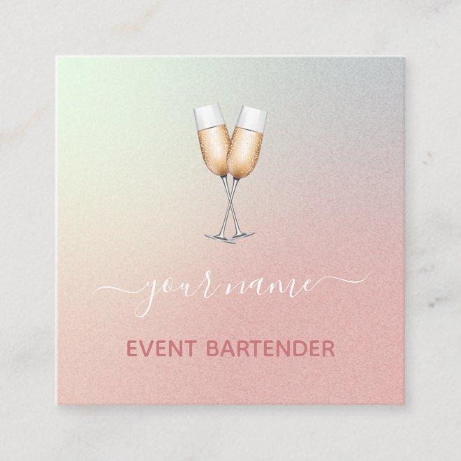 Event Party Bartender Champagne Glass Pink Ombre Square