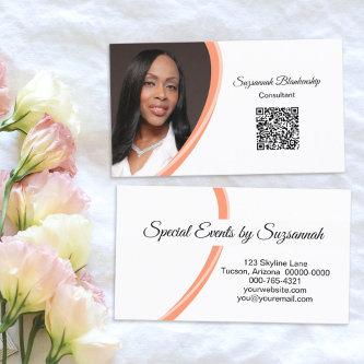 Event Planner Coral White Custom Photo QR Code