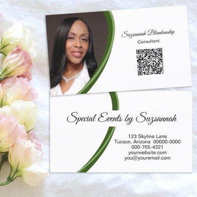 Event Planner Green White Custom Photo QR Code