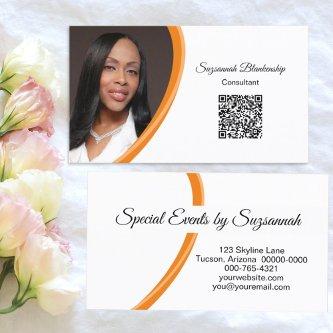 Event Planner Orange White Custom Photo QR Code