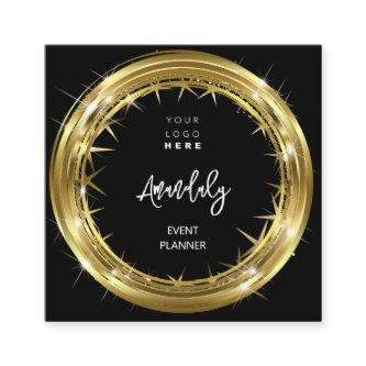Event Planner QR Code Logo Black White Gold Frame  Square