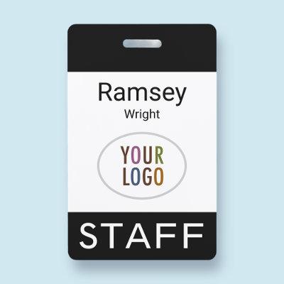 Event Staff Modern Name Badge Custom Logo Black