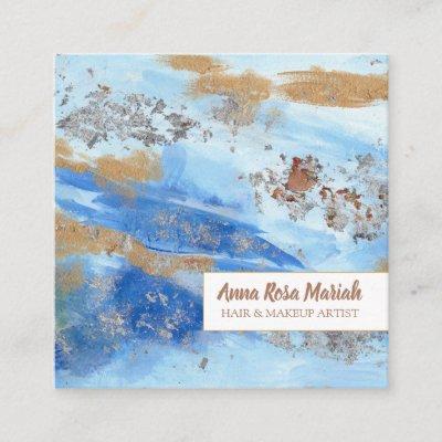 *~* Exciting Abstract Watercolor Gold Glitter Blue Square