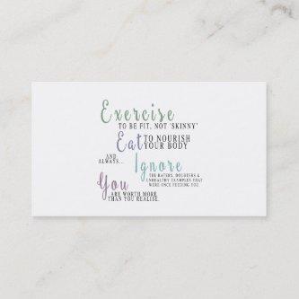 Exercise, Eat, Ignore Body Nutritionist Card