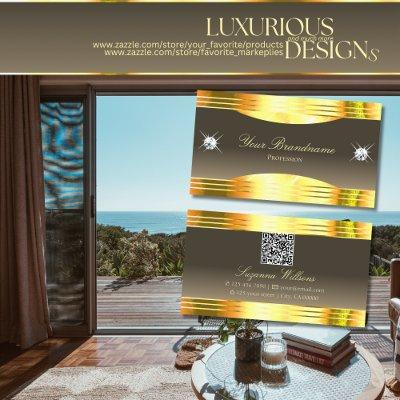 Exquisite Beige Brown Gold Borders with QR Code
