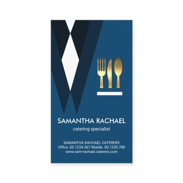 Exquisite Blue Suit Waiter Gold Cutlery