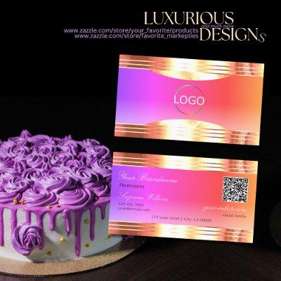 Exquisite Colorful Rose Gold Borders Logo QR Code