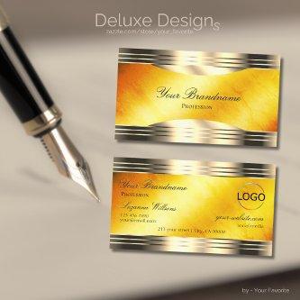 Exquisite Orange Marble Gold Borders and Logo Luxe