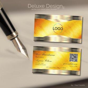 Exquisite Orange Marble Gold Borders Logo QR Code