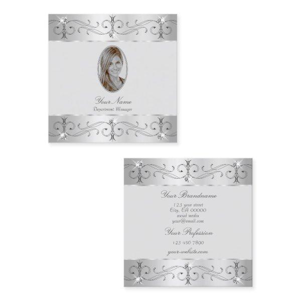 Exquisite Silver Gray Ornate Ornaments Add Photo Square