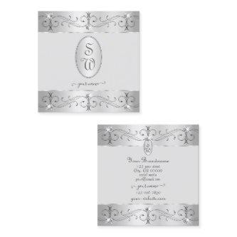 Extravagant Silver Gray Ornate Ornaments Monogram Square