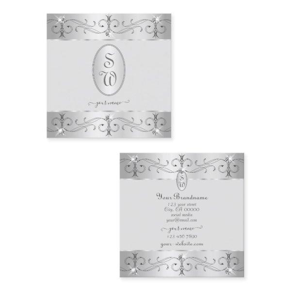 Extravagant Silver Gray Ornate Ornaments Monogram Square