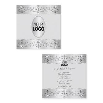 Extravagant Silver Gray Ornate Ornaments with Logo Square