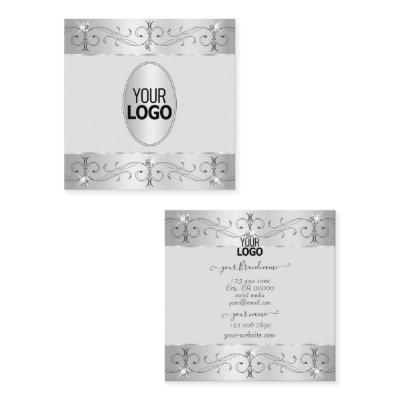 Extravagant Silver Gray Ornate Ornaments with Logo Square