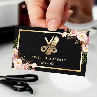 Eye Catching 3D Gold Scissors Hair Stylist Floral